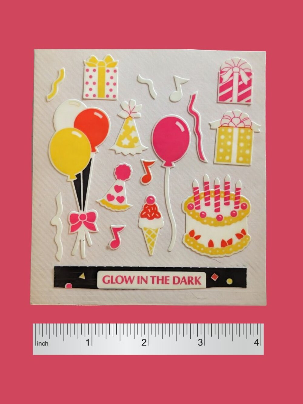 Vintage 80s Sandylion Maxi Set of Glow-in-the-Dark Birthday Stickers